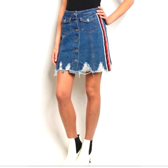 Signature 8💜 Distressed Button Front Denim Skirt, cover pencil style new - Picture 3 of 8